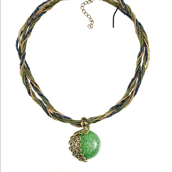 Beaded Style Pendant Opal Peacock Necklace - Picture 3 of 12